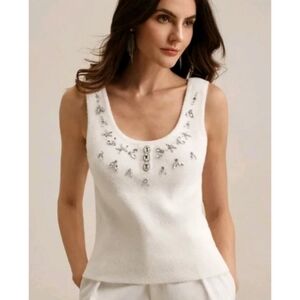 Anewsta White Jeweled Sleeveless Knit Top
